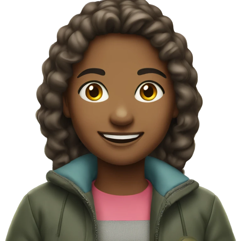 smiling girl outdoors in jacket emoji