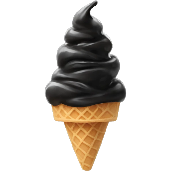 A all black ice cream  on a all black waffle cone emoji