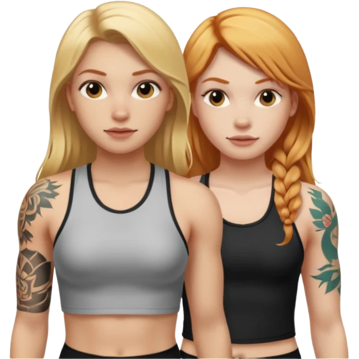girl with long blonde hair and tattoos next to an athletic ginger girl lwsbians emoji
