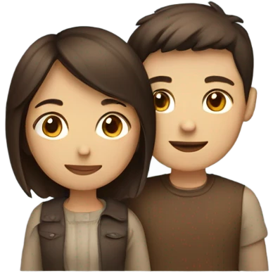 A couple hugging, a short-haired girl in brown layers and a boy with short dark brown hair emoji