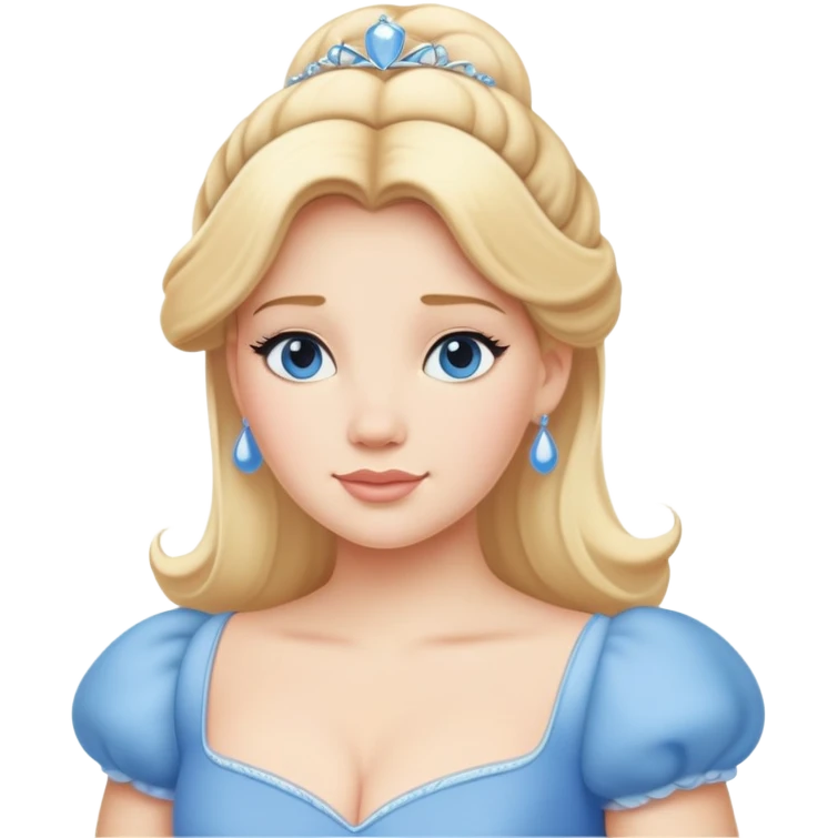 Cinderella from hips up, blue dress, blonde hair, minimal style, larger size emoji