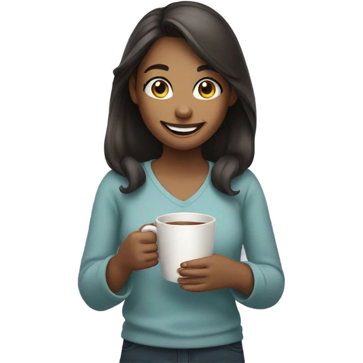 smiling girl with cup emoji