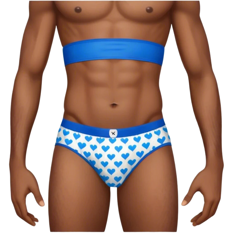 Blue heart patterned men’s briefs hands on hips brown skin emoji