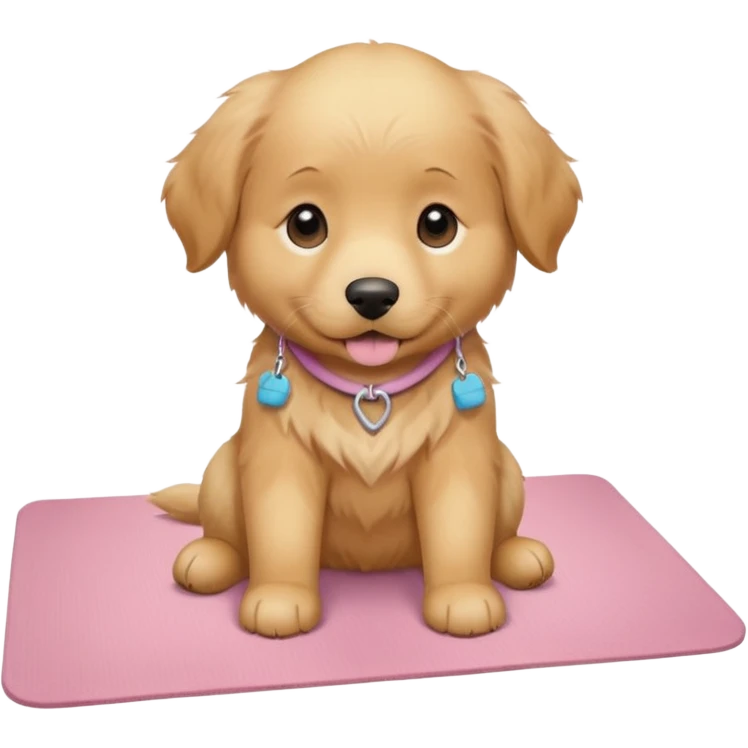 Silly Golden retriever puppy on light pink yoga mat emoji