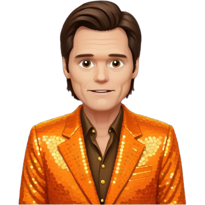 Jim Carrey with dark brown hair, orange sequin suit emoji