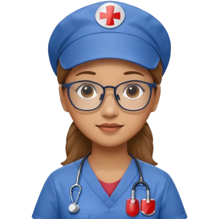 FILIPINA FEMALE NURSE WITH GLASSES, BLUE SCRUBS, AND CAP emoji
