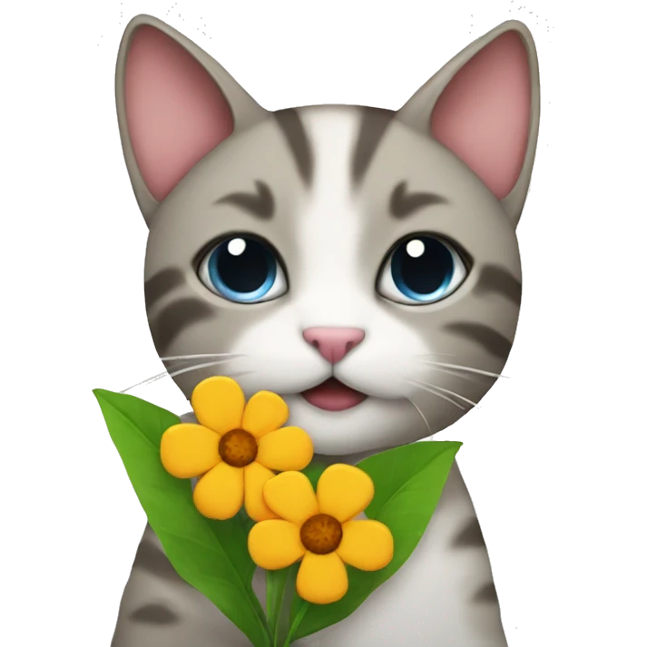 a cat holding a flower emoji