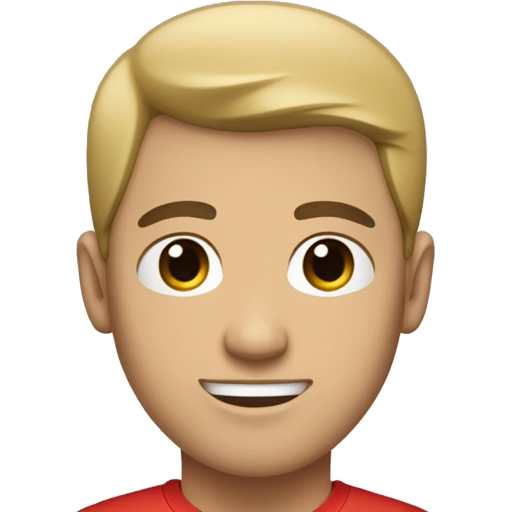 light skin man  with red t-shirt have black hair, blue eyes emoji