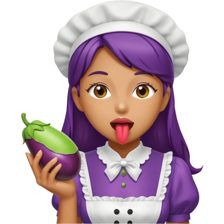 A women maid licking a wet eggplant emoji