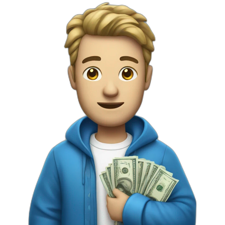 man with money bag in blue cloths emoji