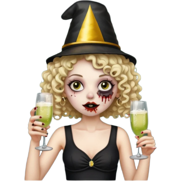 Black side party curly head girl zombie pale skin black crop top no ha emoji