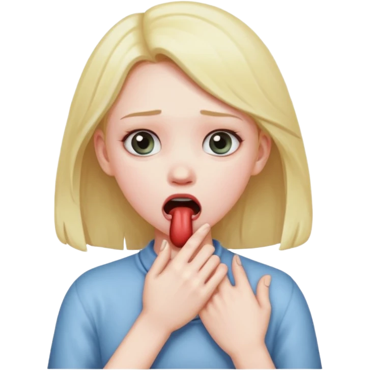A girl choking with her hand emoji