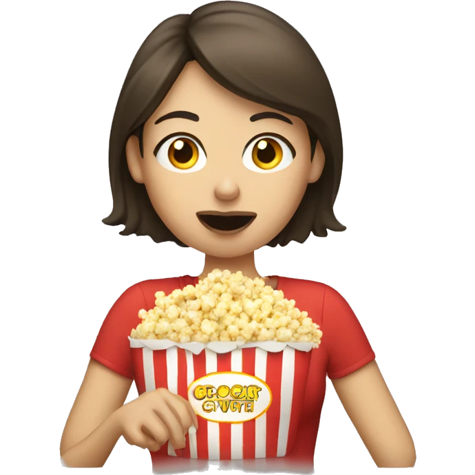 White brunette woman putting popcorn in her mouth emoji