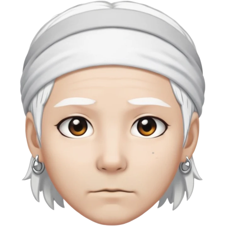 Gabimaru the Hollow, close-up face, white hair, headband, piercing gaze, minimalist emoji