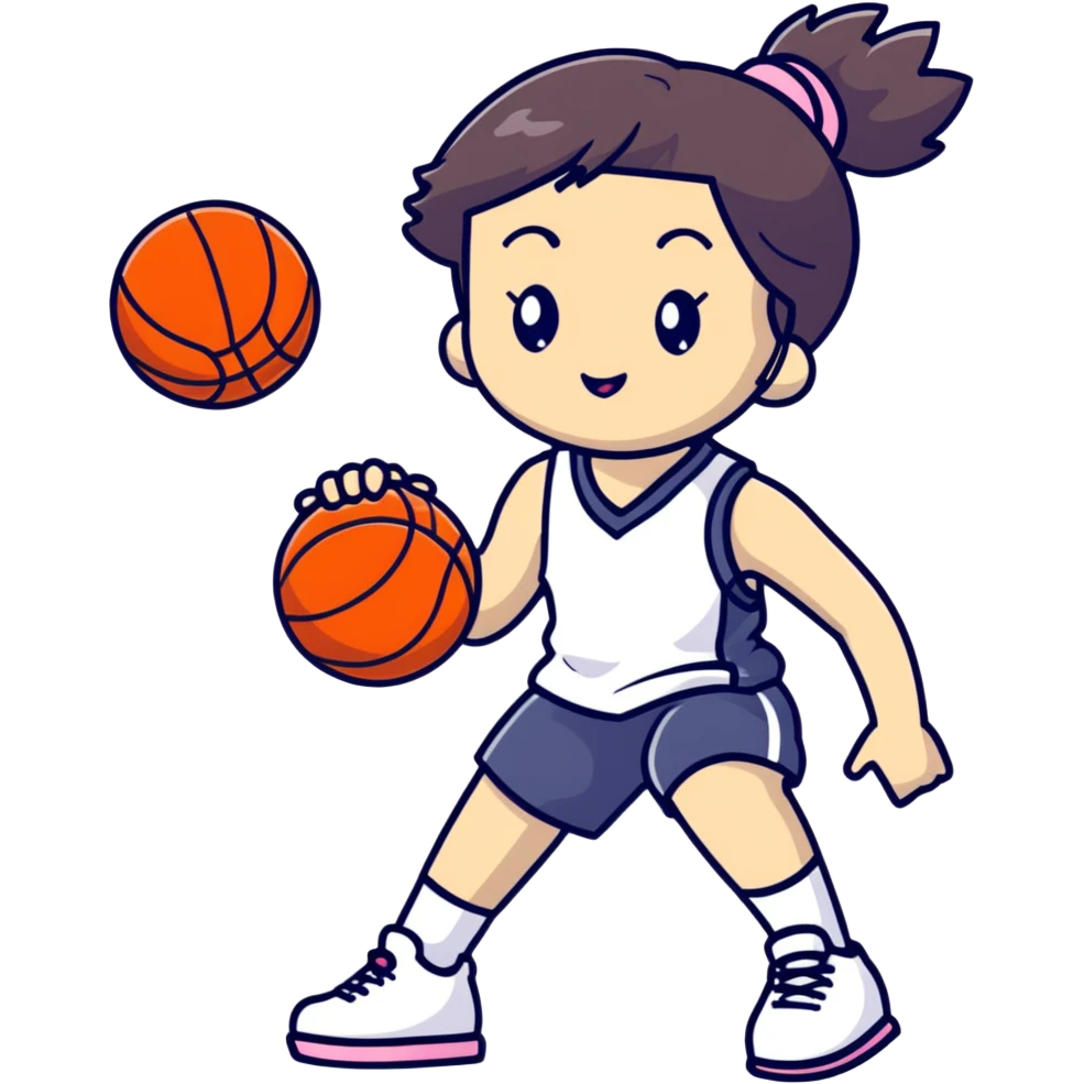 Cute Japanese high school girl playing basketball in gym clothes emoji