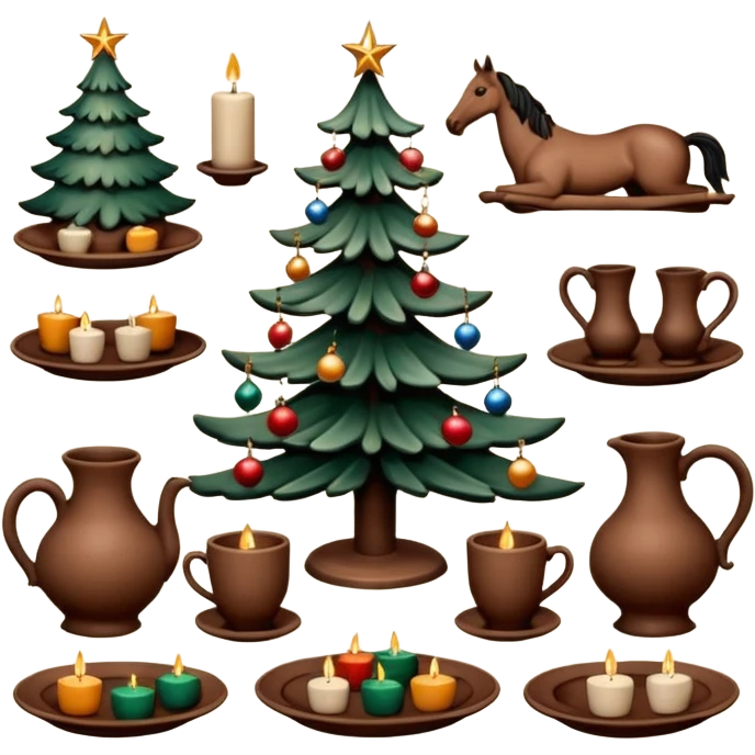  plates, cups, candlesticks, pendants, birds, horses, Christmas tree toys with potter  emoji