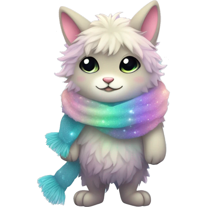 Edgy Kawaii cute gorgeous colorful sparkly bright light pastel gradient fantasy ethereal fluffy fursona animal creature with a cute scarf full body emoji