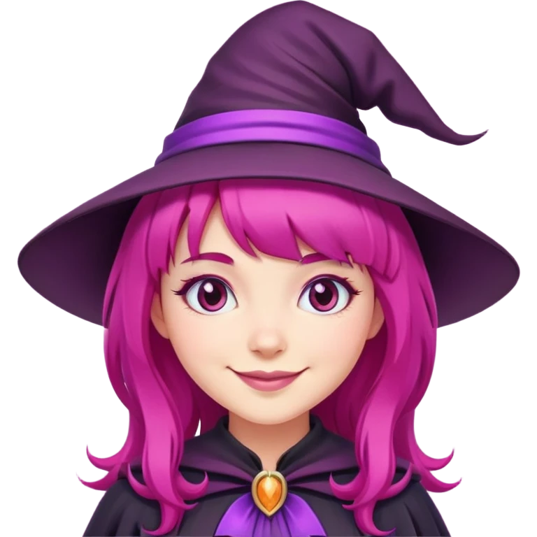 cute witch, smiling, magenta hair with bangs emoji