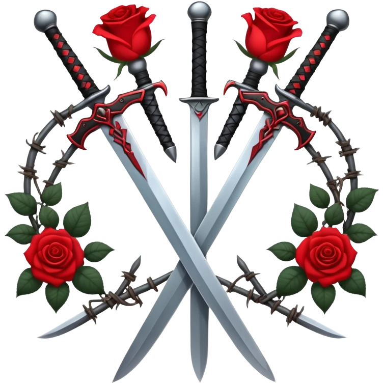 Two Swords with red and black roses and barb wire vines  emoji