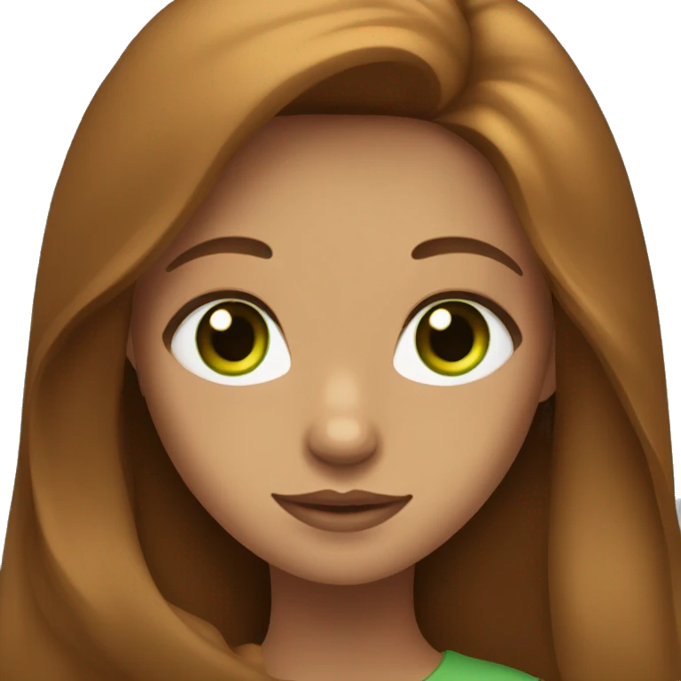 Girl with long brown haur with green eyes emoji
