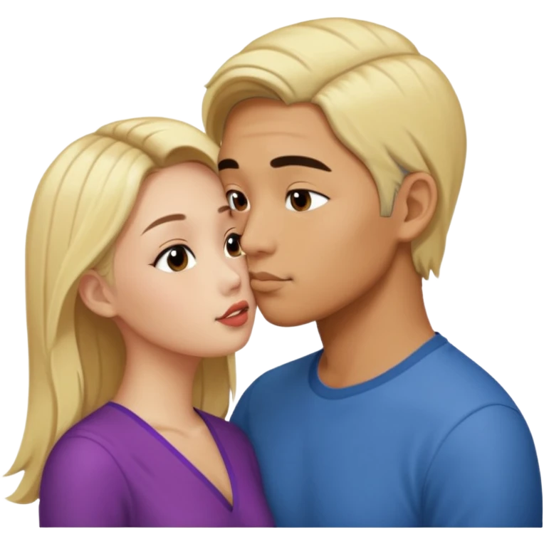 A Asian man with a side part kissing a blonde thin woman emoji