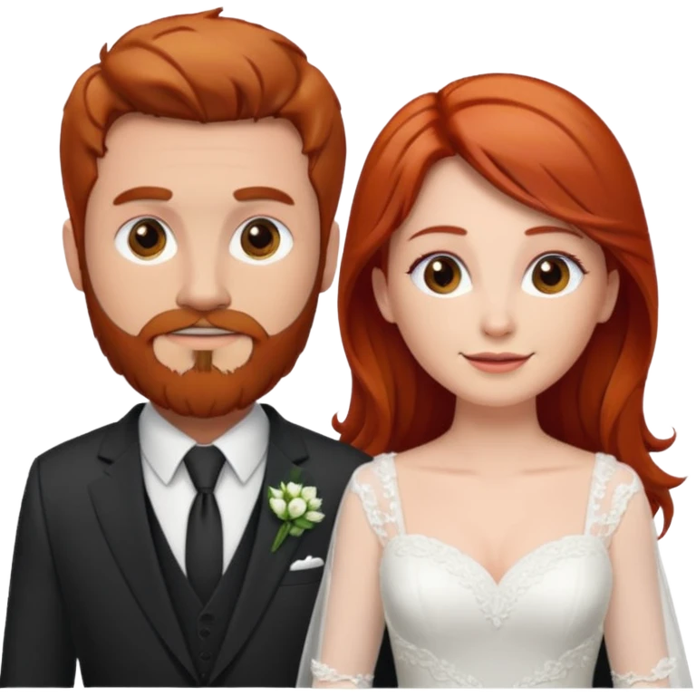 Red hair bride and brown hair groom with beard emoji