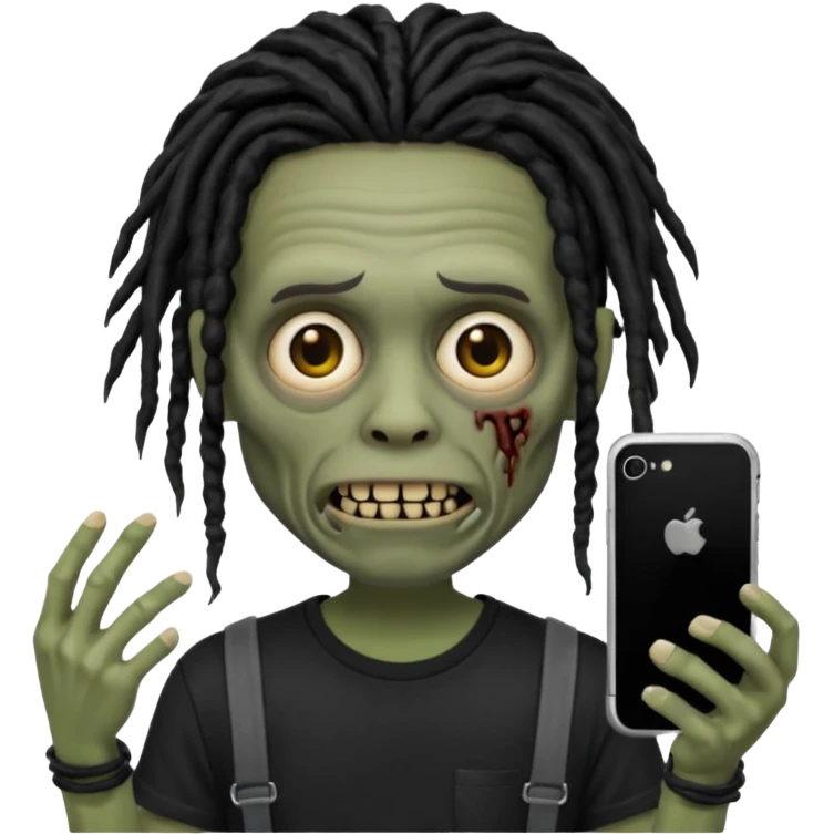 memoji iphone zombie with black dreads black tee and braces emoji