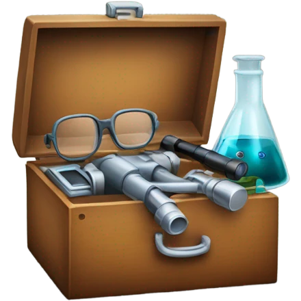 toolbox for scientist with a book, glasses, microscope emoji
