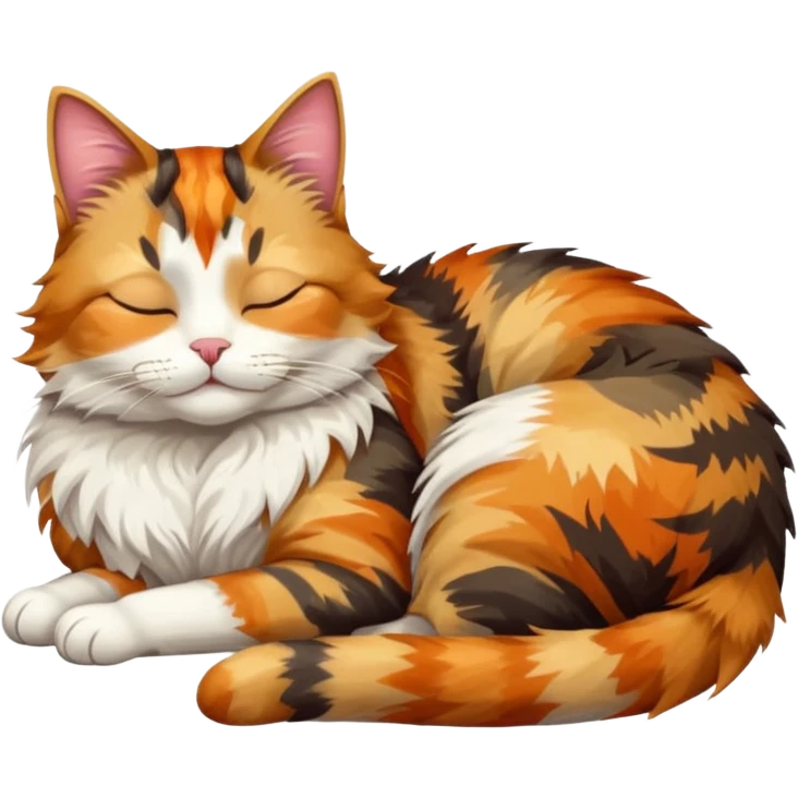 full body colourful light patched calico tabby cat sleeping emoji
