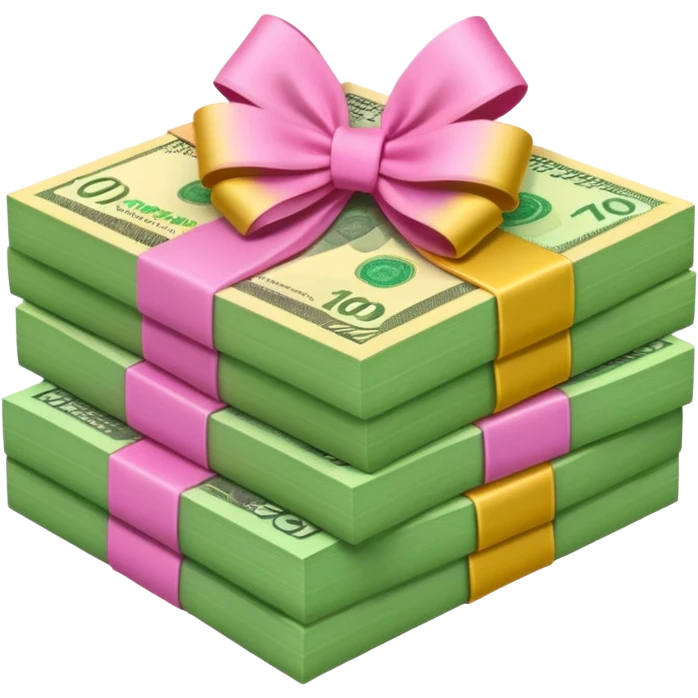 Bright Green & Golden Yellow Gradient Australian $100 notes stacked together and wrapped in a pink bow emoji