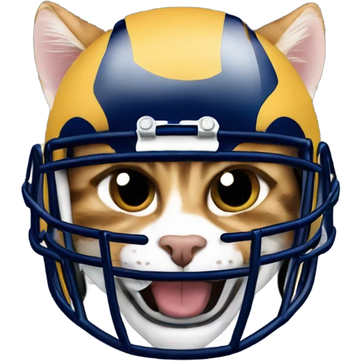 Tabby cat wearing Los Angeles rams football helmet emoji