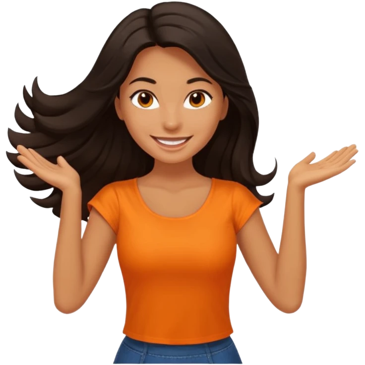 Long  Dark hair women orange top twirling emoji