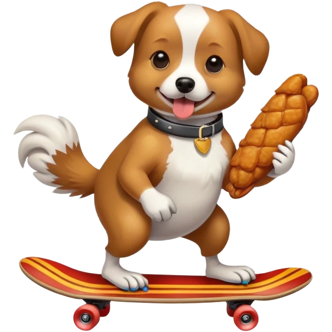 dog riding skateboard eating chicken wing emoji