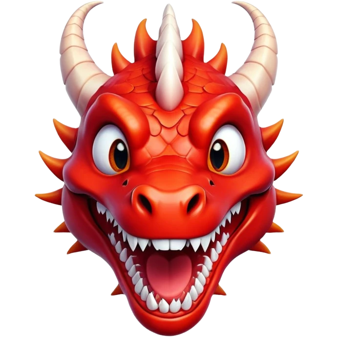 Crazy funny red dragon head with human white teeth and beautiful smile emoji