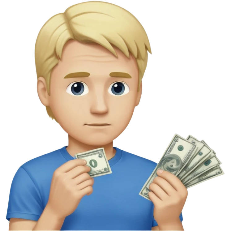 Man with blonde hair and blue t shirt in love with money  emoji