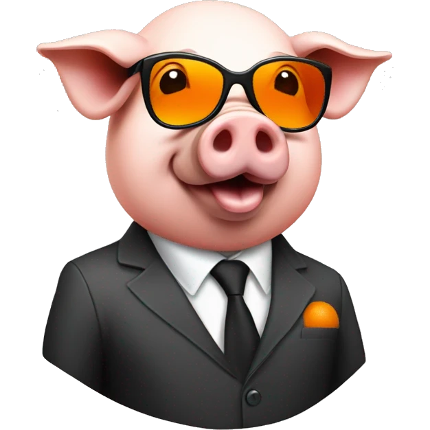 pig with orange business suite and black sunglasses emoji