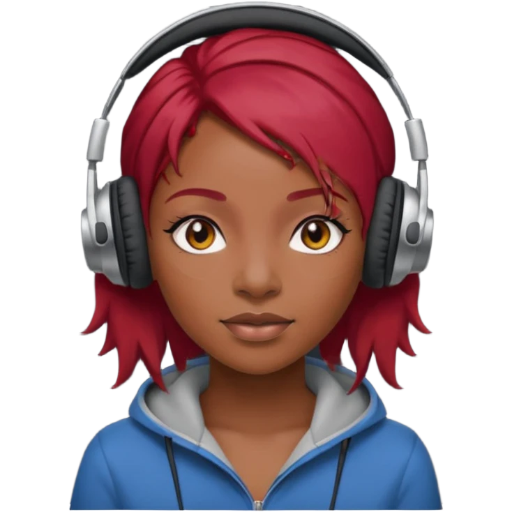 black woman red head with headphone emoji