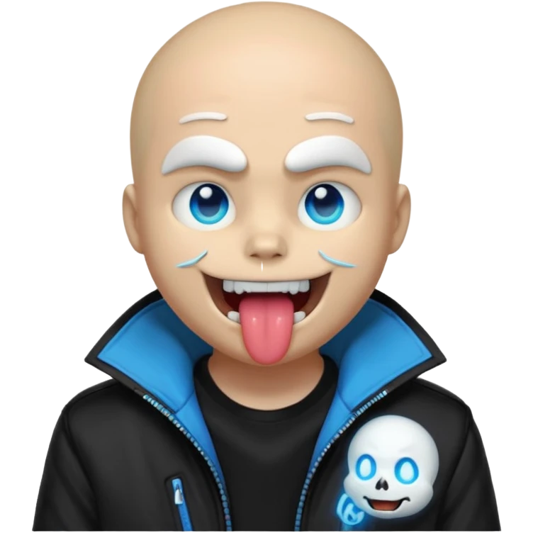 Sans from undertale with his blue eyes and his tongue out emoji