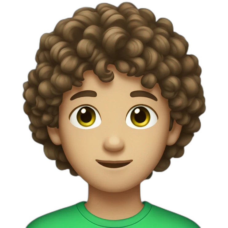 a boy teenager with curly brown hair and green eyes emoji