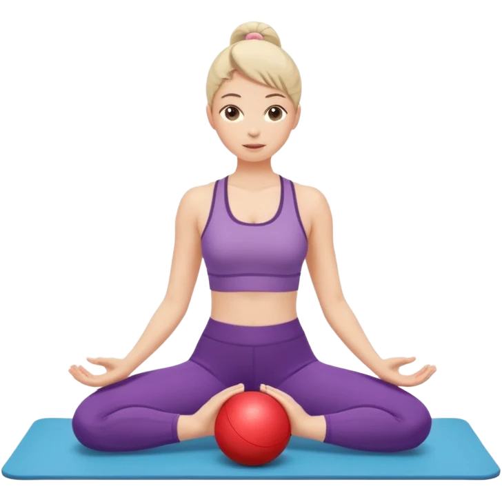 generate a pretty woman doing pilates on a mat with a small ball emoji