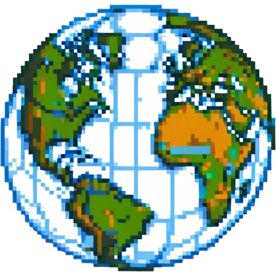 globe icon in pixel art style with 3D shading, vibrant colors emoji