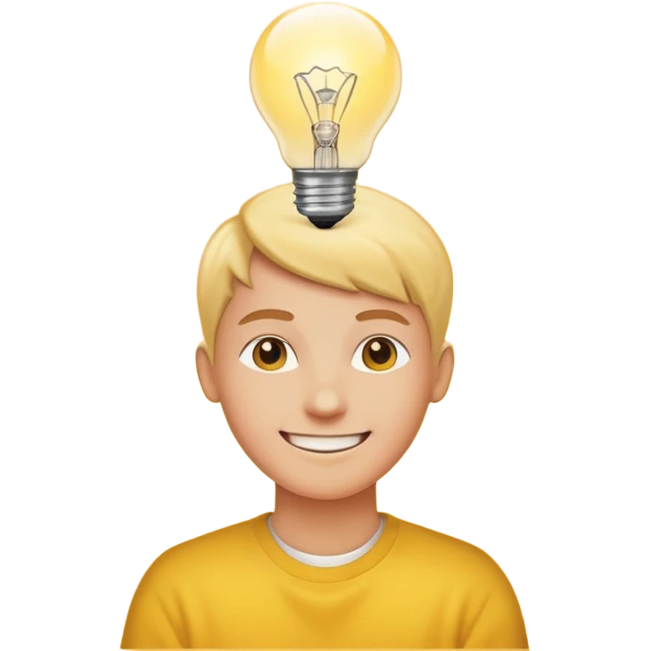 uma pessoa sorrindo pensando e surge uma boa ideia na lampada emoji