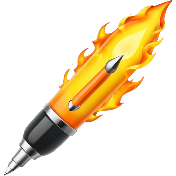 a pen, with a fire coming out of the ballpoint writing end of it emoji