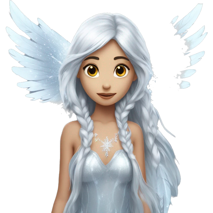 big wings, silver, feather, icy ,snowflake, Beautiful, fairy, long hair emoji