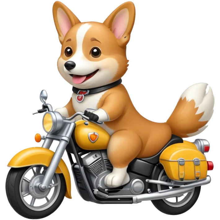 smiling corgi riding a motorcycle emoji