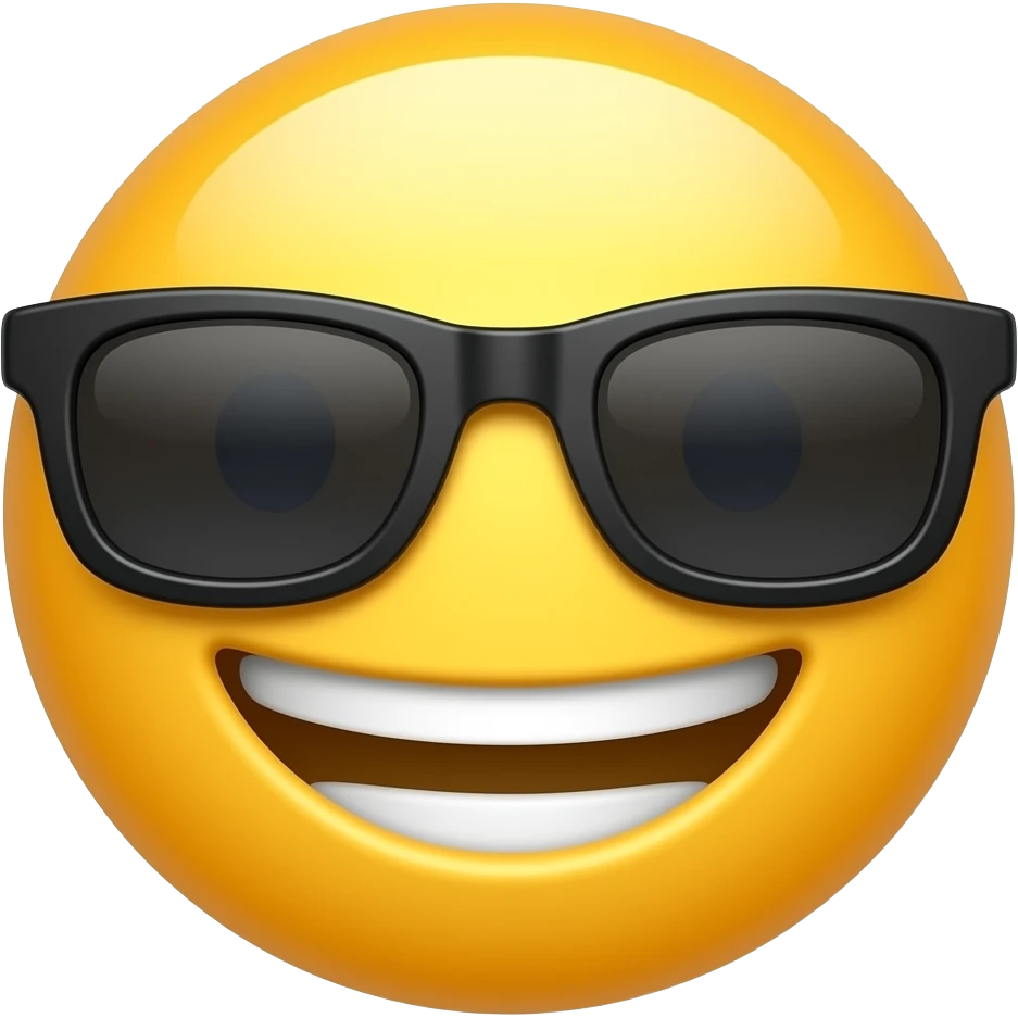 happy rounded yellow face with really dark sunglasses emoji