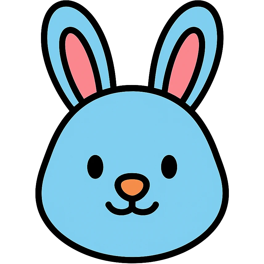 light blue cute rabbit head, color outline icon style emoji