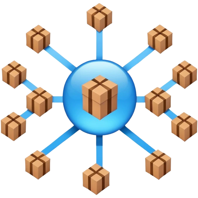 blue network in a circle form with brown packages at intersection points emoji