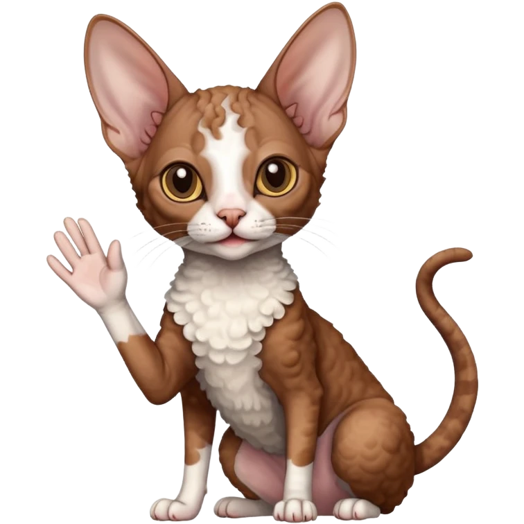 brown colored cornish rex cat waving emoji