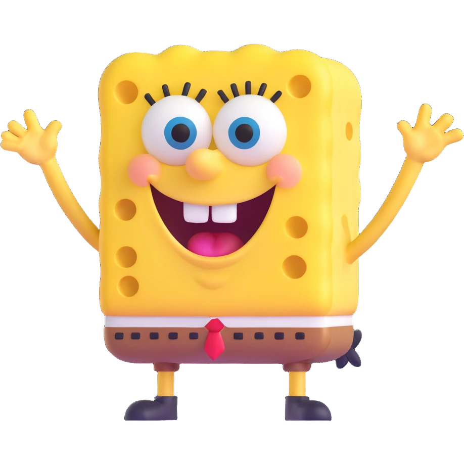Spongebob Squarepants, 3D emoji style, rounded features, laughing emoji